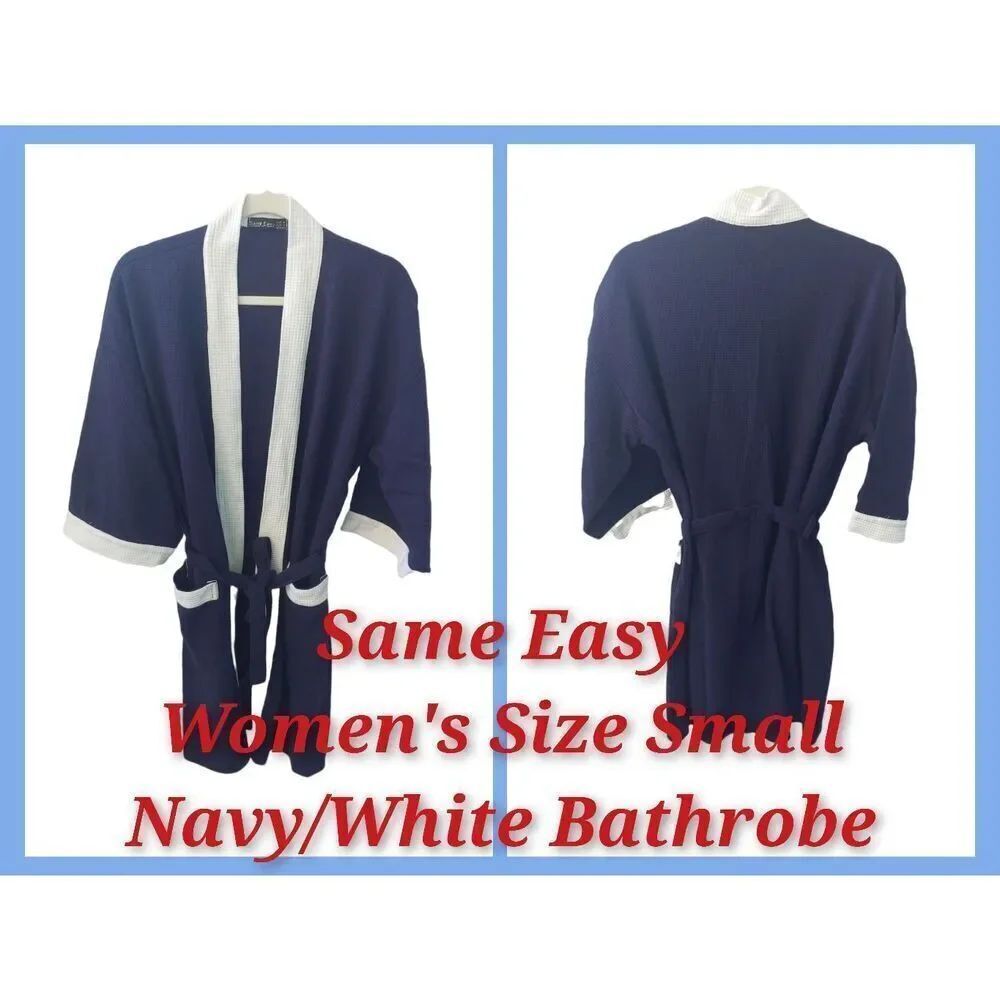 Same Easy Womens Size Small Blue/White Waffle Robe.